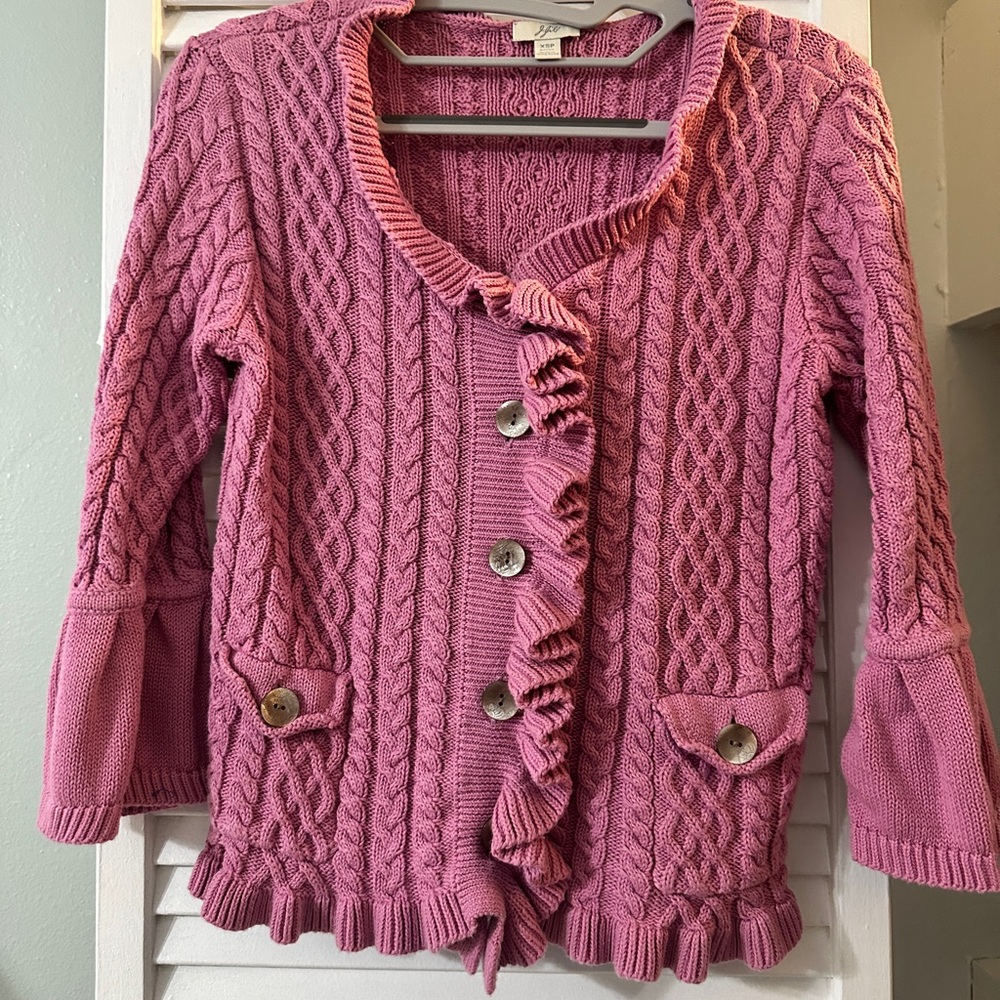 J. Jill Rose Pink Cable-Knit Ruffle Button Cardigan